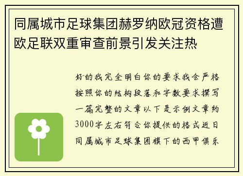 同属城市足球集团赫罗纳欧冠资格遭欧足联双重审查前景引发关注热
